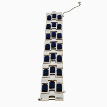 Charger l&#39;image dans la galerie, Bracelet manchette design vintage en argent serti de lapis lazuli
