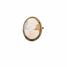 Load image into Gallery viewer, Shell cameo pendant brooch representing a young woman in a vermeil setting, 1920s-1930s
