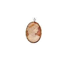 Load image into Gallery viewer, Shell cameo pendant brooch representing a young woman, in a vermeil setting, Belle Epoque
