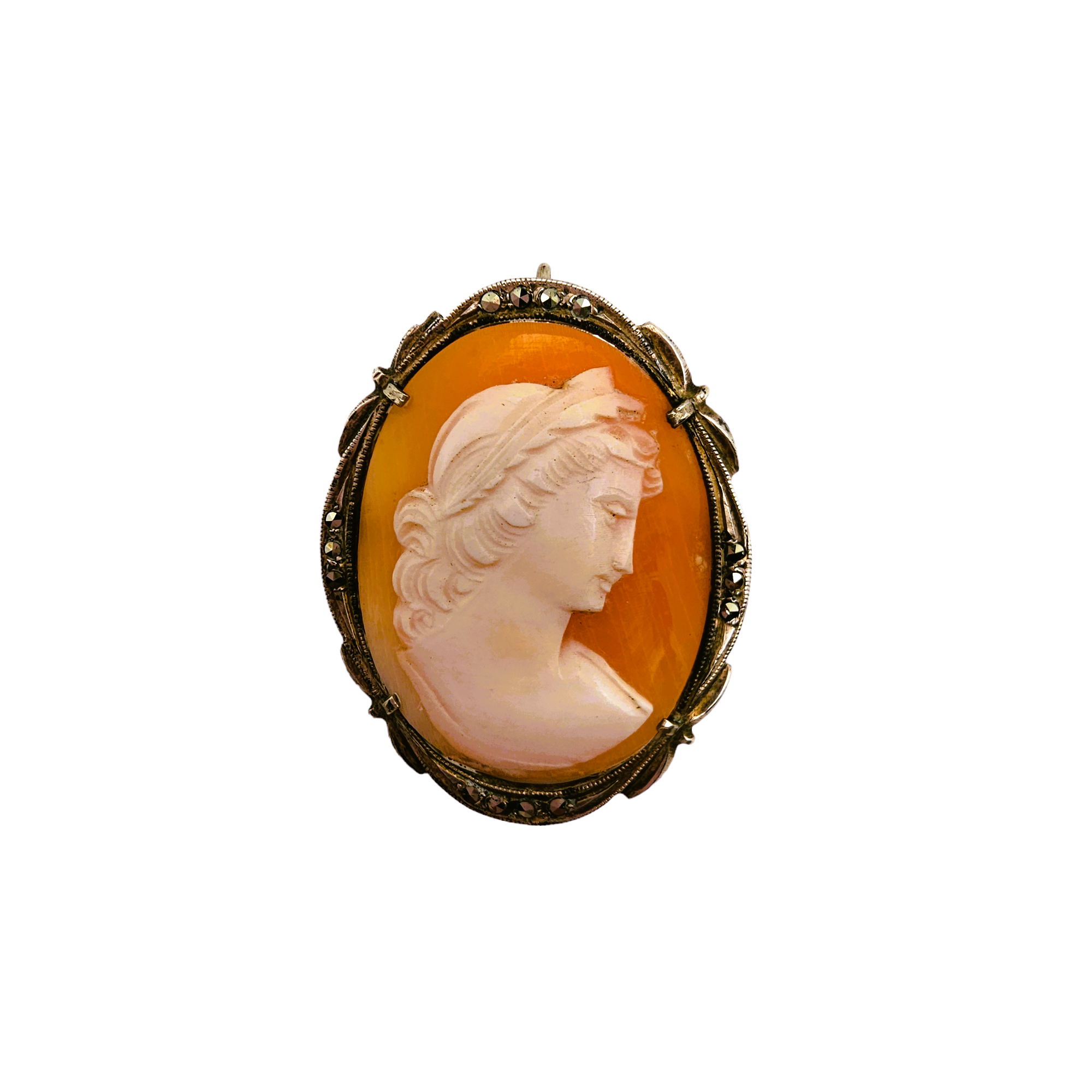 Broche/Pendentif Camée En Argent Massif - Bijou Vintage Occasion, Couleur Argenté