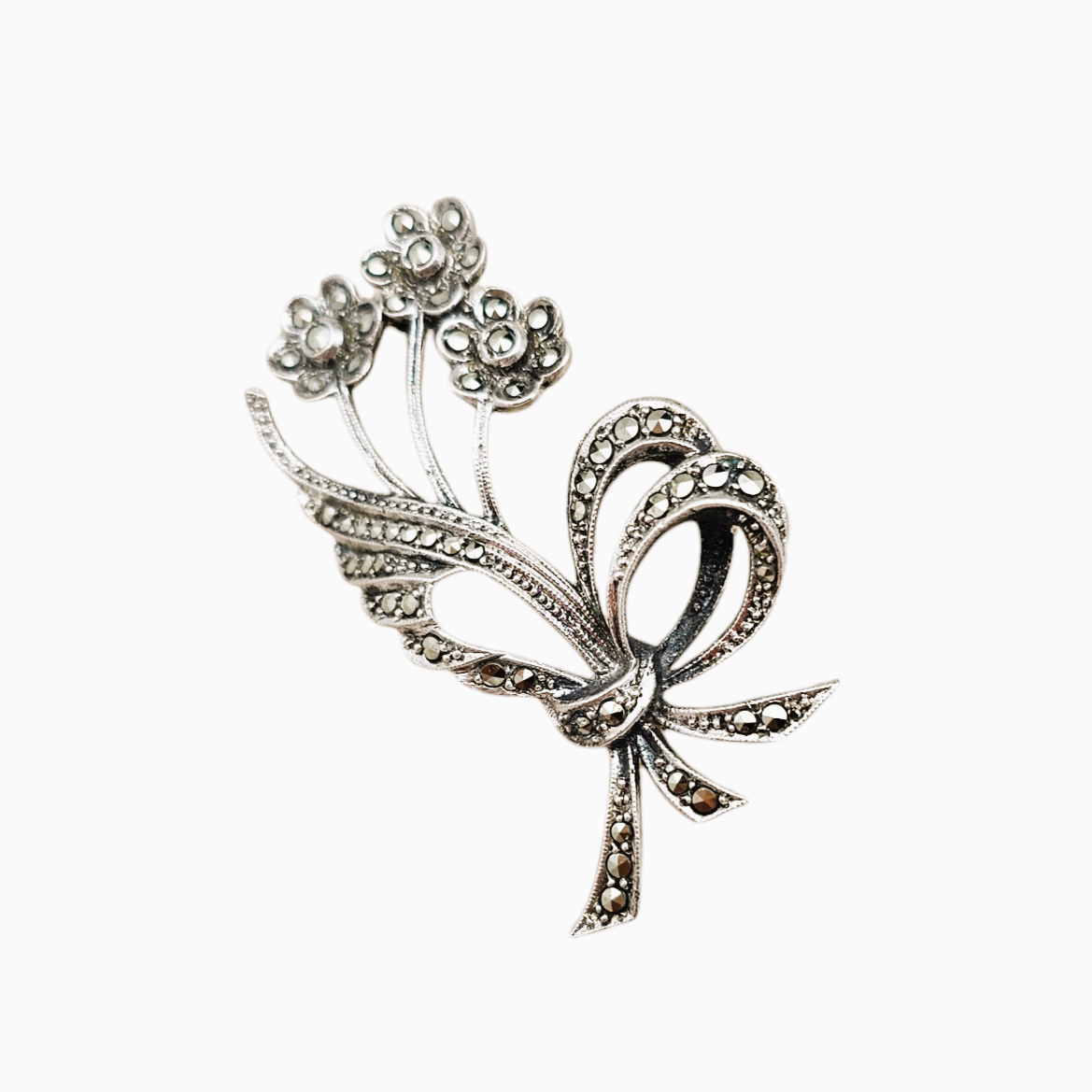 Broche Vintage Argent 835 Avec Marcassites - Bijou Ancien élégant - Occasion