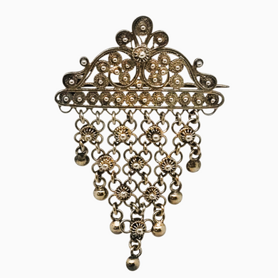 Broche traditionnelle norvégienne Sølje en argent doré, fin XIXe - début XXe siècle Le Charme des Violettes - Brocante en ligne