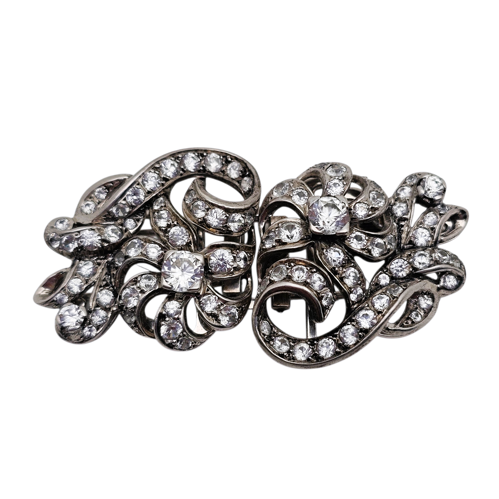 Broche Vintage Art Déco Années 1920 - Métal Doré Et Strass, Occasion