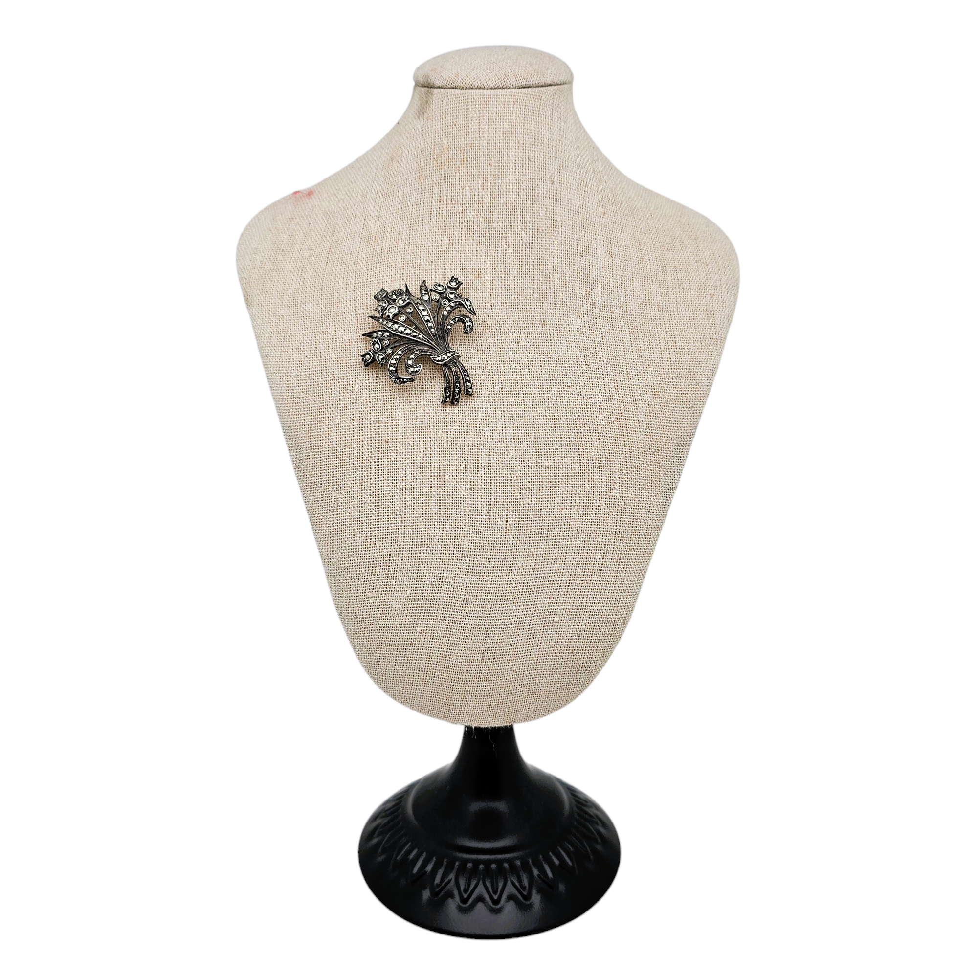 Broche Art Déco Ancienne Cuivre Argenté - 3 Fleurs Gravées - Vintage Bon état