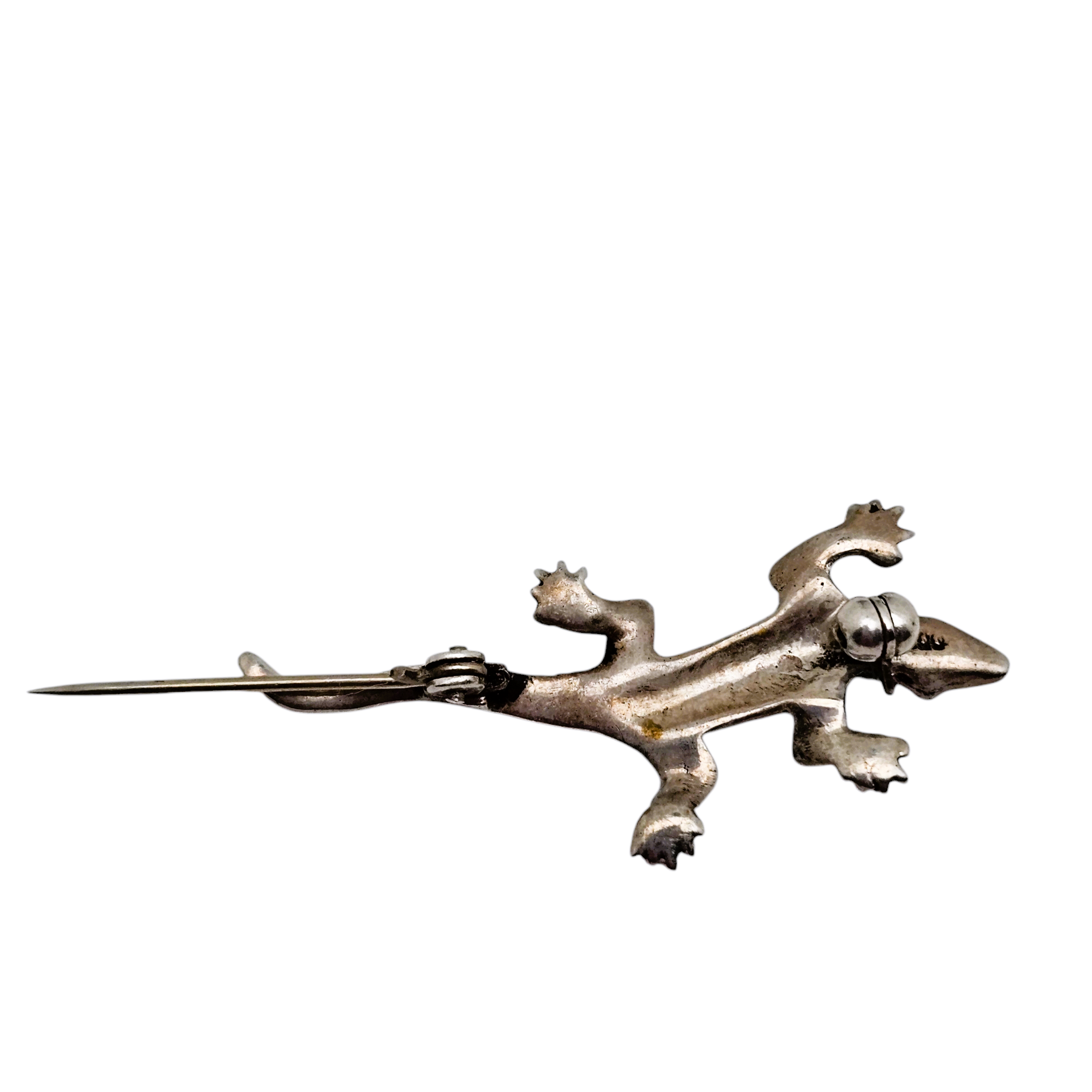 Broche Lézard Art Déco En Argent 925 Et Strass - Longueur 55mm, Occasion En Bon État