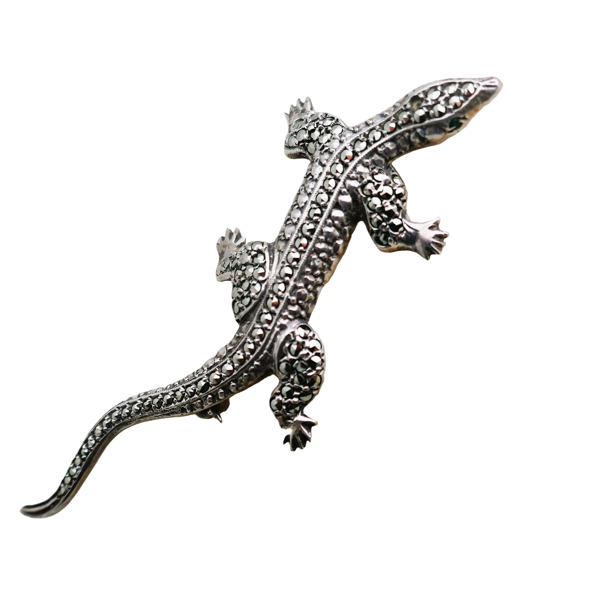 Broche vintage en argent 925, onyx et marcassite - France Broche vintage en argent 925, onyx et marcassite - France