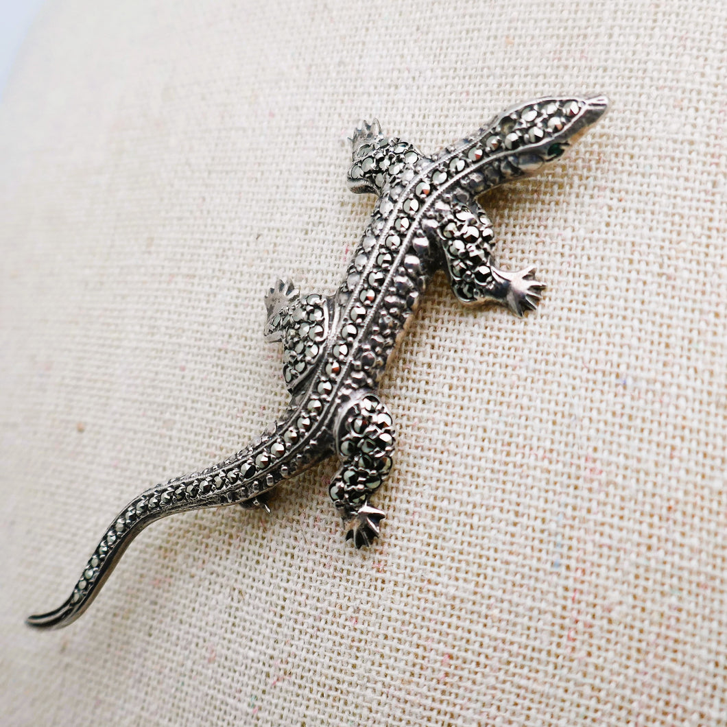 Lizard brooch from the 1930s and 1940s in 835 silver and marcasites
