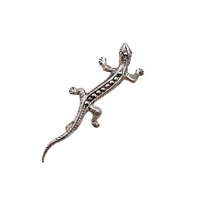 Charger l&#39;image dans la galerie, Broche en forme de lézard ancienne en argent 800, sertie de marcassites, années 1920-1930
