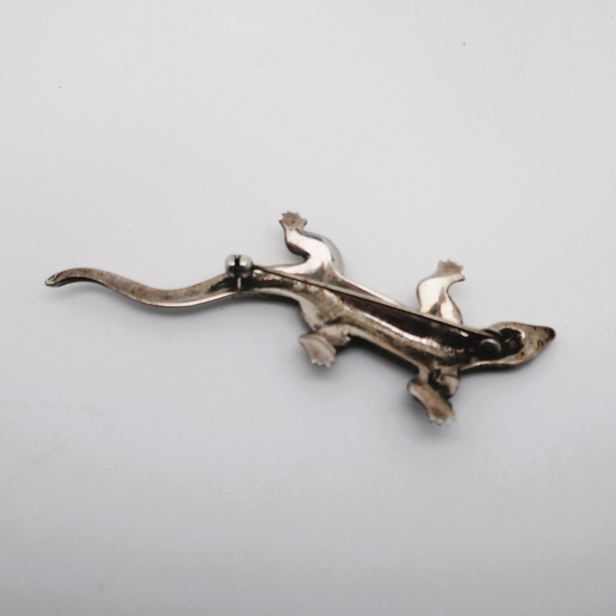 Broche Vintage Lézard En Argent Et Marcassite - Occasion - Manque 3 Pierres - Très Belle
