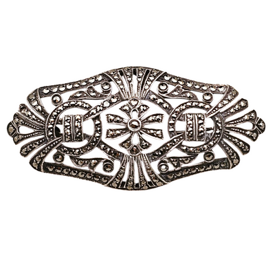 Broche Art déco en argent 835 sertie de marcassites, années 1930 Le Charme des Violettes - Brocante en ligne