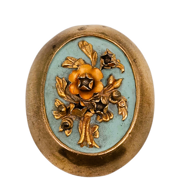 Broche ovale fleurie B.L. Exclusif en métal doré, vers 1950 Le Charme des Violettes - Brocante en ligne