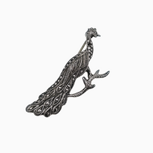 Load image into Gallery viewer, Old peacock brooch in 835 silver, set with marcasites
