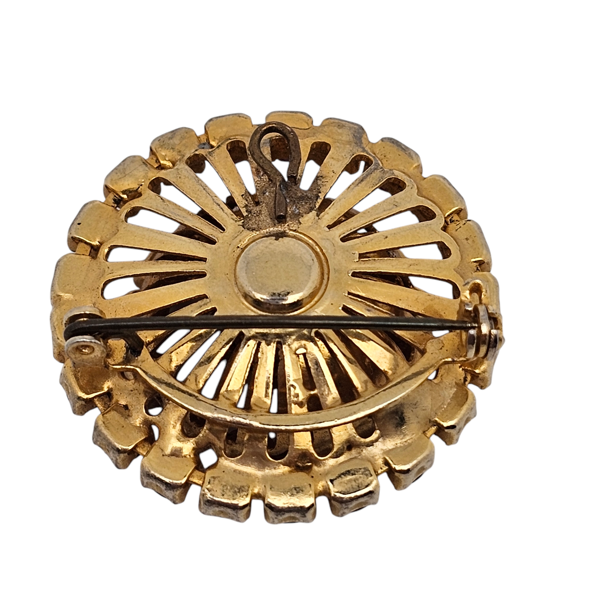 Broche Rétro Années 50 En Métal Doré Et Strass - Élégance Vintage Assurée