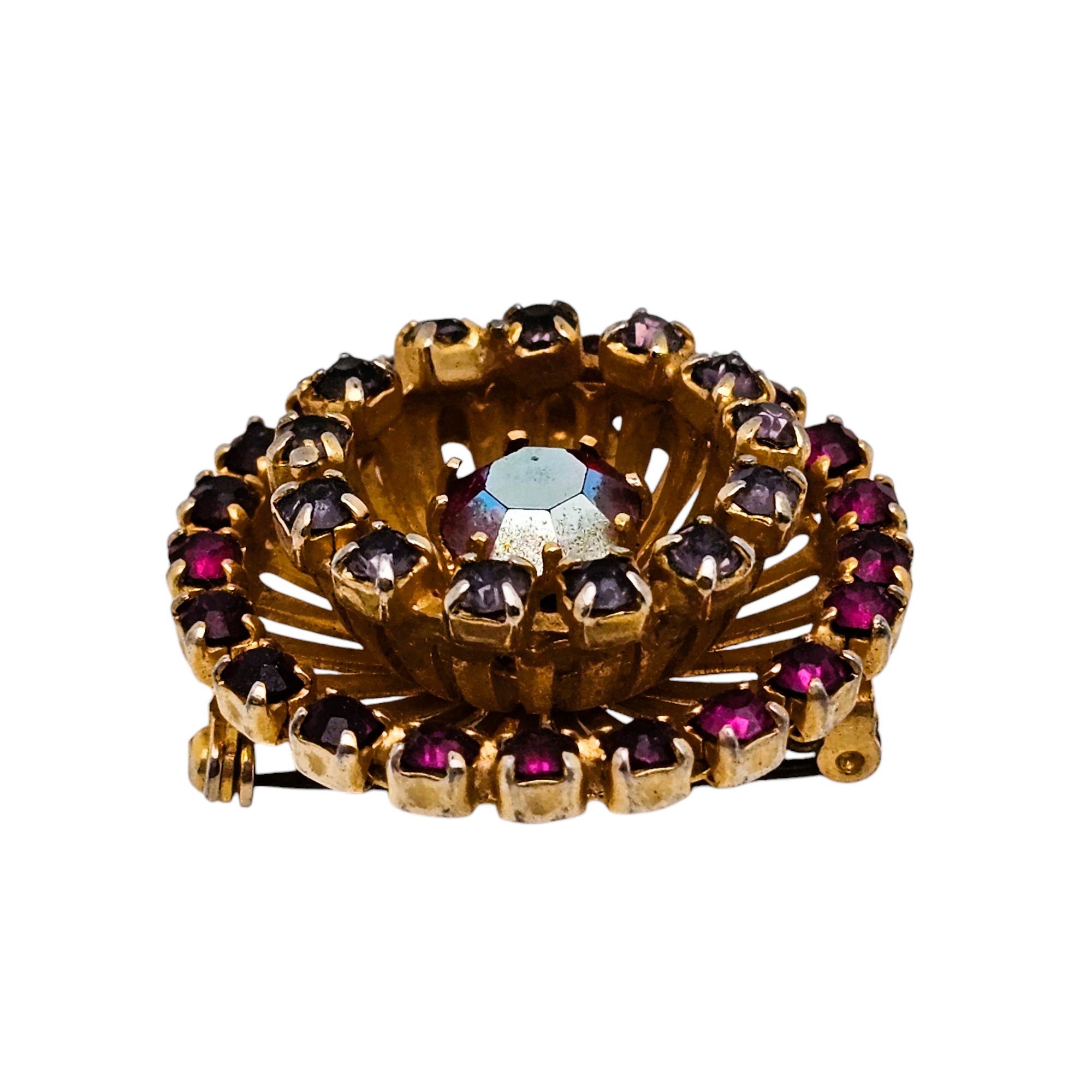 Broche Ancienne époque 1900 - Décor Strass Violets - Bijou Vintage Occasion