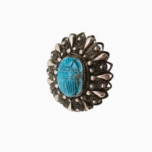 Load image into Gallery viewer, Art Deco filigree and Egyptian scarab brooch
