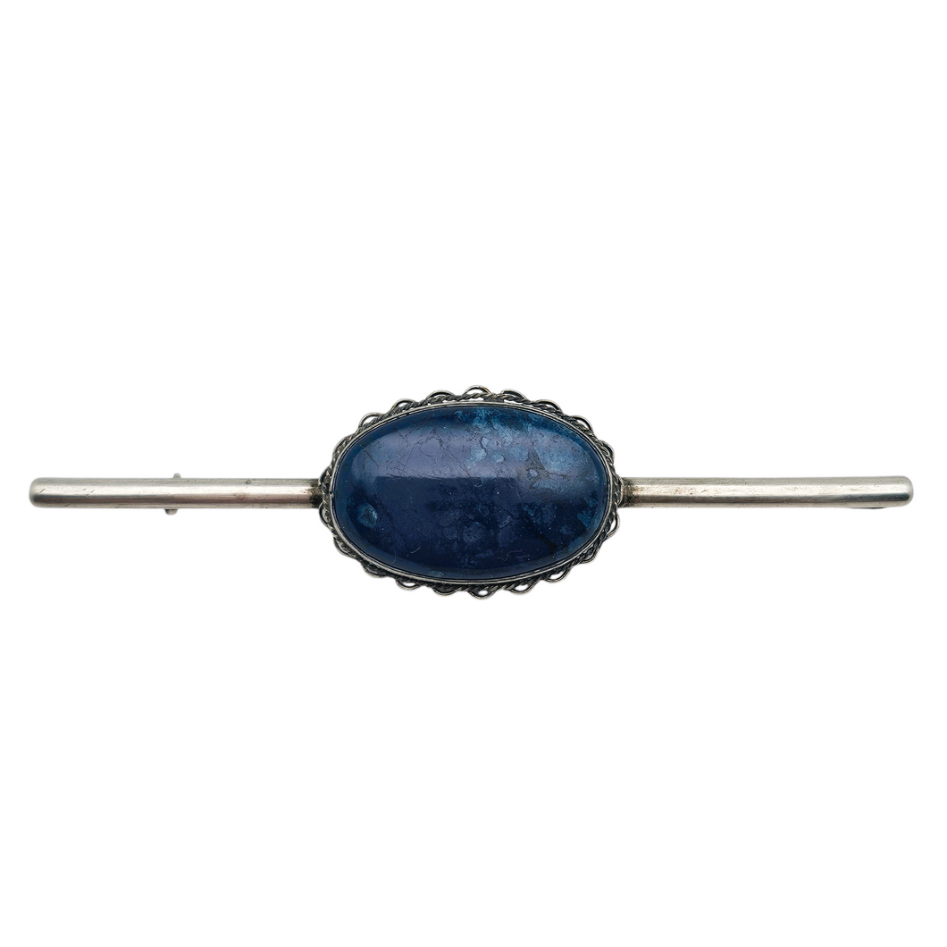 Broche moderniste en argent sertie d'une sodalite ovale, années 1940