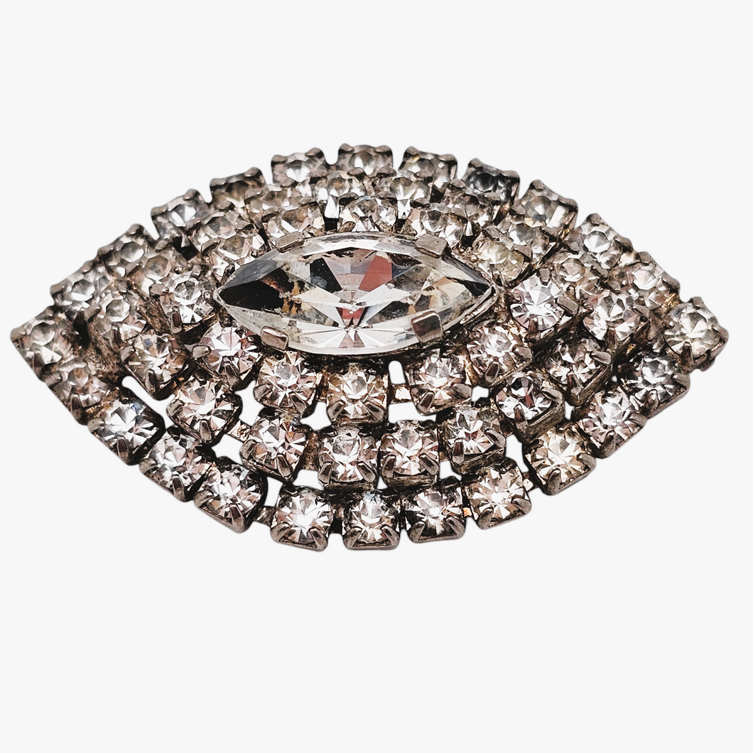 B106 - Broche Napoléon III fantaisie doré à strass & émeraude - Le B106 - Broche Napoléon III fantaisie doré à strass & émeraude - Le