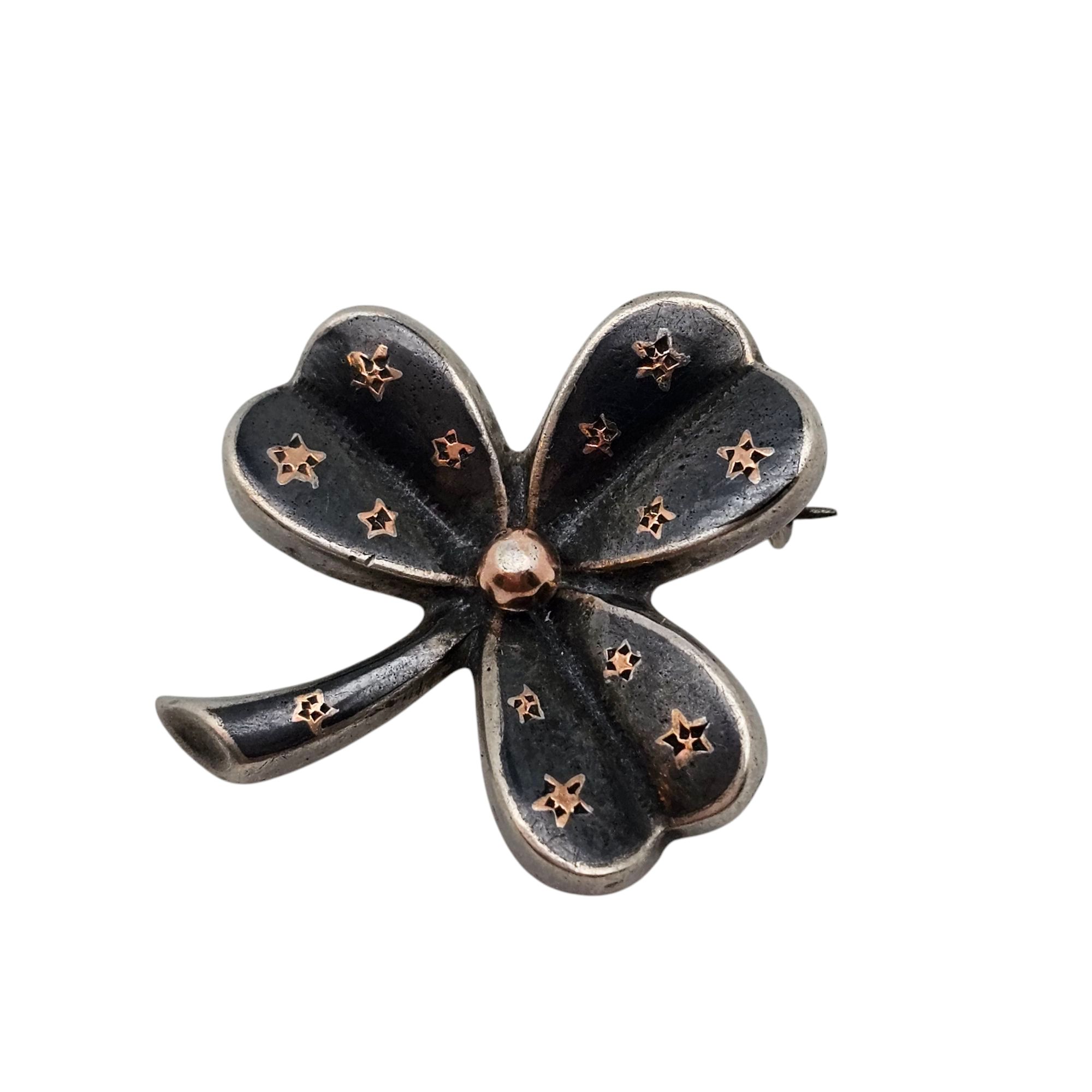 Broche En Plaqué Argenté Trèfle Début 1900 – Occasion, Vintage, Accessoire Bijou Ancien