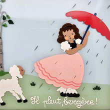 Load image into Gallery viewer, Tableau vintage peint sur verre &quot;Il pleut, bergère !&quot; signé Yvalan, années 1955-1965 Le Charme des Violettes - Brocante en ligne
