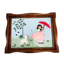 Load image into Gallery viewer, Tableau vintage peint sur verre &quot;Il pleut, bergère !&quot; signé Yvalan, années 1955-1965 Le Charme des Violettes - Brocante en ligne
