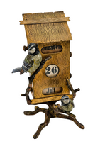 Afbeelding in Gallery-weergave laden, Calendrier perpétuel Art nouveau, maisonnette aux mésanges, en bronze de Vienne, vers 1900
