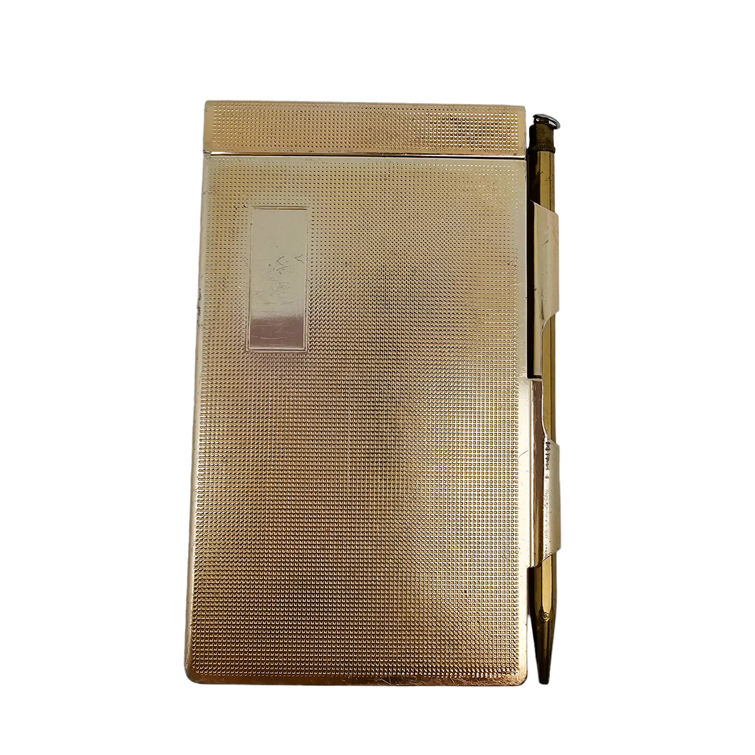 Carnet de sac et son porte-mine vintage en métal doré, années 1960