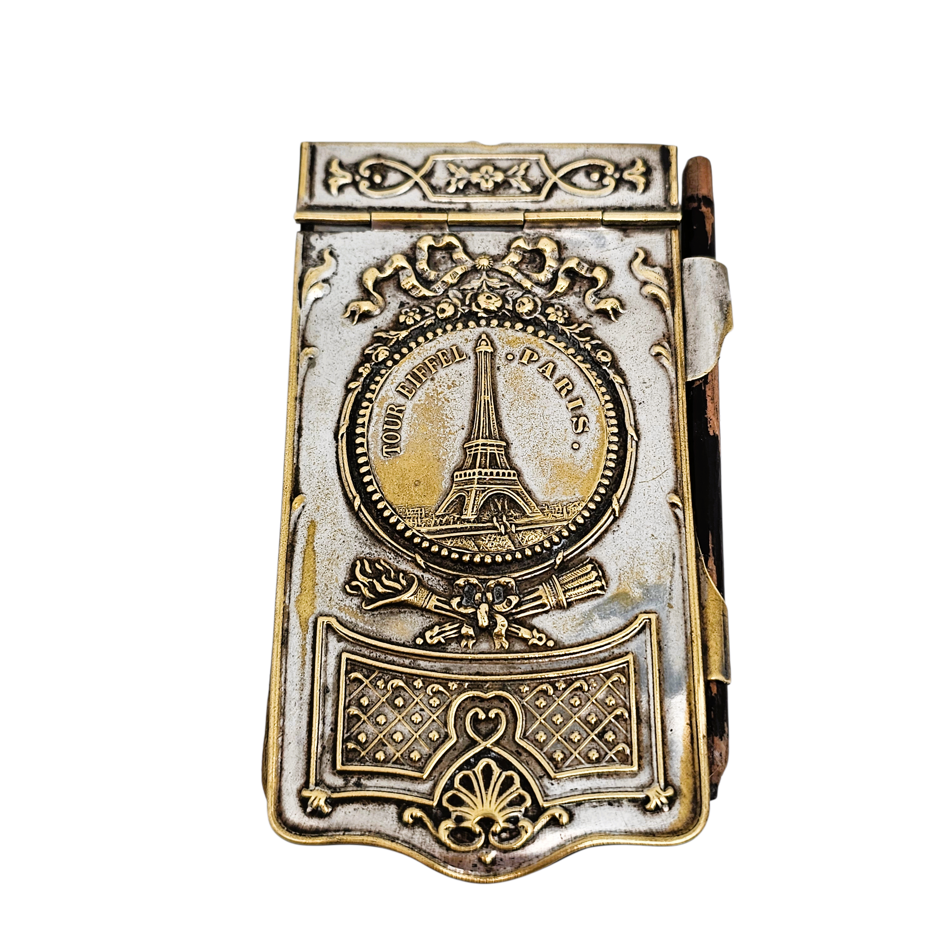 Carnet de bal en métal argenté à l’effigie de la Tour Eiffel, fin XIXè ...