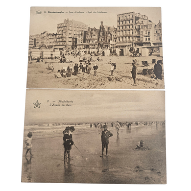 Lot de 2 cartes postales anciennes – Plages belges (Blankenberghe, Middelkerke), vers 1905-1910) Le Charme des Violettes - Brocante en ligne