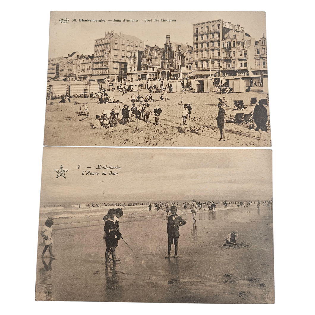 Lot de 2 cartes postales anciennes – Plages belges (Blankenberghe, Middelkerke), vers 1905-1910) Le Charme des Violettes - Brocante en ligne