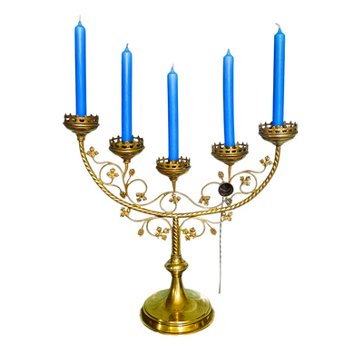 Grand chandelier d'autel à 5 branches en laiton, décor de vigne, avec son éteignoir assorti, Fin XIXè Le Charme des Violettes - Brocante en ligne