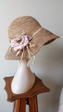 Load image into Gallery viewer, Seagrass hat with vintage flower
