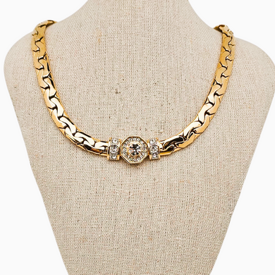 Collier vintage en métal doré et strass, années 1980 Le Charme des Violettes - Brocante en ligne