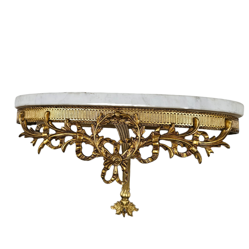 Antique Louis XVI style wall light console in veined white marble and gilded bronze