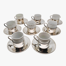 Load image into Gallery viewer, Cristofoli 90/Pozzani, Vintage suite of 8 silver-plated and porcelain espresso cups, 1960s
