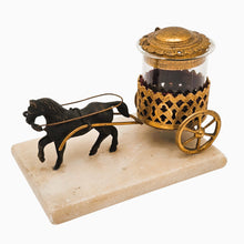 Load image into Gallery viewer, Encrier miniature Napoléon III au cheval et chariot, marbre, verre soufflé et métal doré ajouré, vers 1870 Le Charme des Violettes - Brocante en ligne
