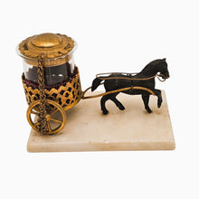 Load image into Gallery viewer, Encrier miniature Napoléon III au cheval et chariot, marbre, verre soufflé et métal doré ajouré, vers 1870 Le Charme des Violettes - Brocante en ligne
