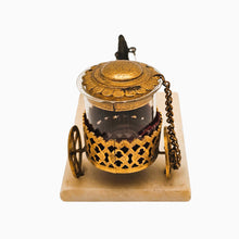 Load image into Gallery viewer, Encrier miniature Napoléon III au cheval et chariot, marbre, verre soufflé et métal doré ajouré, vers 1870 Le Charme des Violettes - Brocante en ligne
