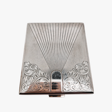 Load image into Gallery viewer, Kraftalpacca, Etui à cigarettes Art déco en alpacca plaqué argent guilloché à motifs géométriques, années 1930
