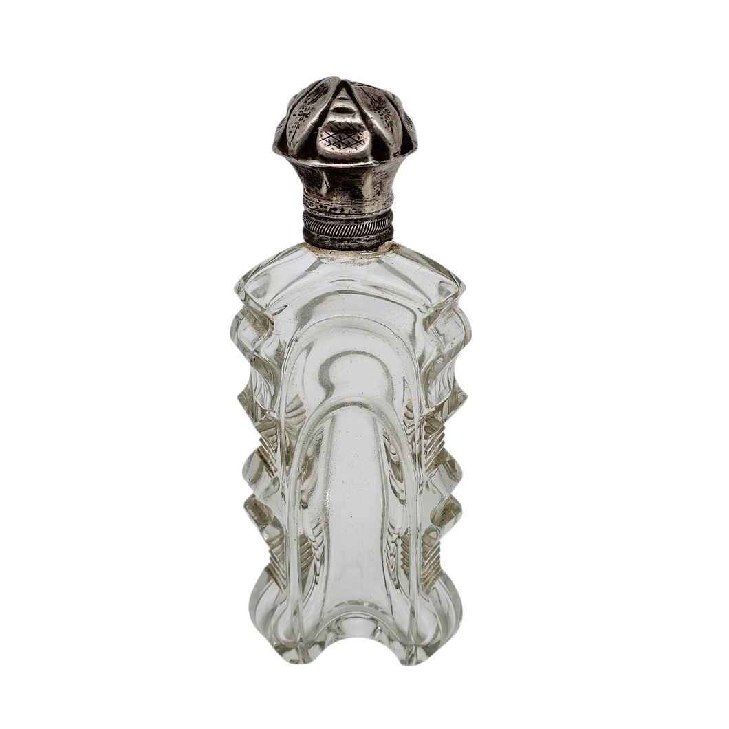 Flacon ancien à sels ou à parfum en verre moulé et monture en métal argenté, vers 1890/1910 Le Charme des Violettes - Brocante en ligne