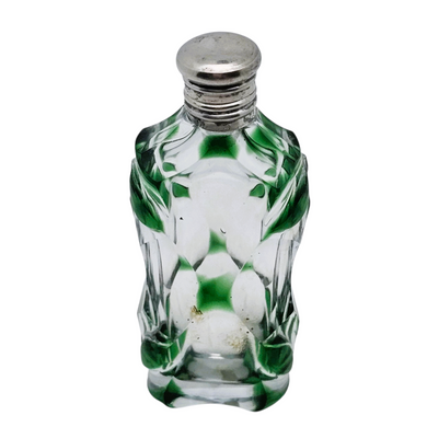 Flacon à parfum Art nouveau en cristal clair et vert, monture argent, France, vers 1900 Le Charme des Violettes - Brocante en ligne