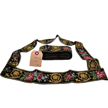 Load image into Gallery viewer, Old embroidered braid, black with vintage rose patterns
