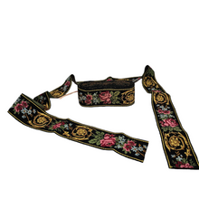 Load image into Gallery viewer, Old embroidered braid, black with vintage rose patterns
