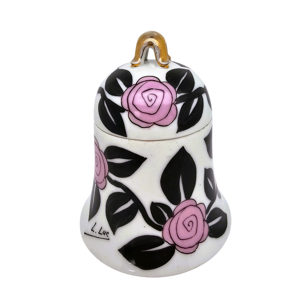 L. Luc, bonbonnière signée d'inspiration Art déco en porcelaine peinte à la main, années 1950