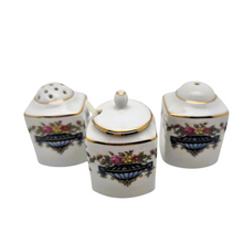 Load image into Gallery viewer, Ménagère trio Art déco, sel, poivre et moutarde, en porcelaine, années 1925
