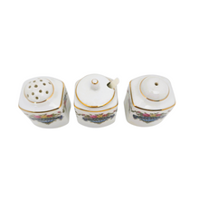 Load image into Gallery viewer, Ménagère trio Art déco, sel, poivre et moutarde, en porcelaine, années 1925
