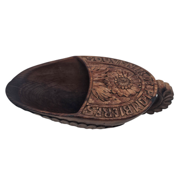 Mesure ancienne en bois sculpté – Souvenir de Plombières (Belgique), fin XIXè - début XXè Le Charme des Violettes - Brocante en ligne