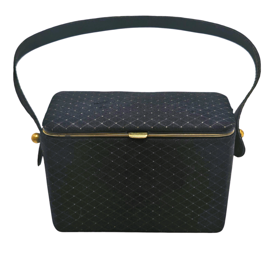 Minaudière vintage en tissu noir et or, années 1950*1960