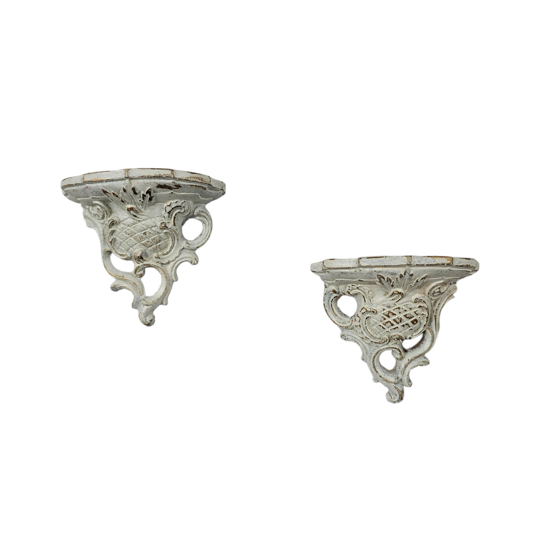 Pair of small antique Louis XV style wall brackets in patinated plaster