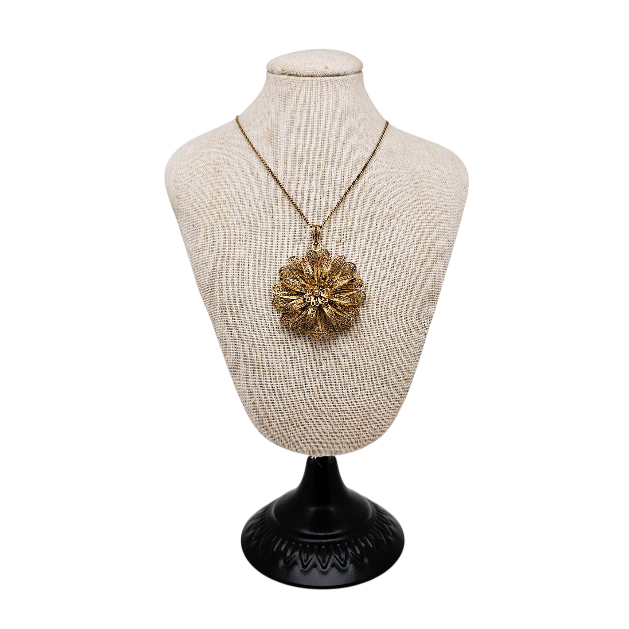 Pendentif Ancien Filigrane Fleur En Argent Fin 925 - Occasion