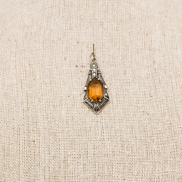 Pendentif Ancien étoile De Mer En Argent Massif Orné De Marcassites - Style Art Déco